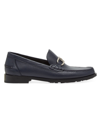 Shop Fendi Men's O-lock Leather Loafers In Dark Blue