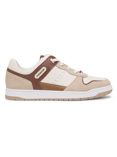 Shop Coach Men's  Leather Low-top Sneakers In Saddle Taupe