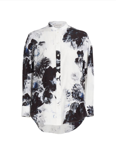 Shop Alexander Mcqueen Women's Chiaroscuro Cocoon-sleeve Silk Shirt In Ink