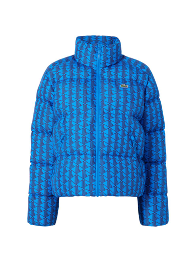 Shop Lacoste X Bandier Women's  Monogram Puffer Jacket In Blue Multi