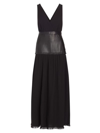 Shop Proenza Schouler Women's Leather-inset Crepe Maxi Dress In Black