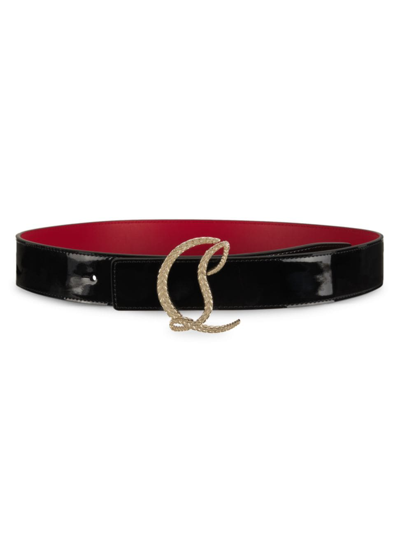 Shop Christian Louboutin Women's Patent Leather Cl Logo Belt In Black