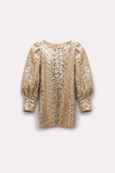 Shop Dorothee Schumacher Sequin Top With Voluminous Sleeves In Gold