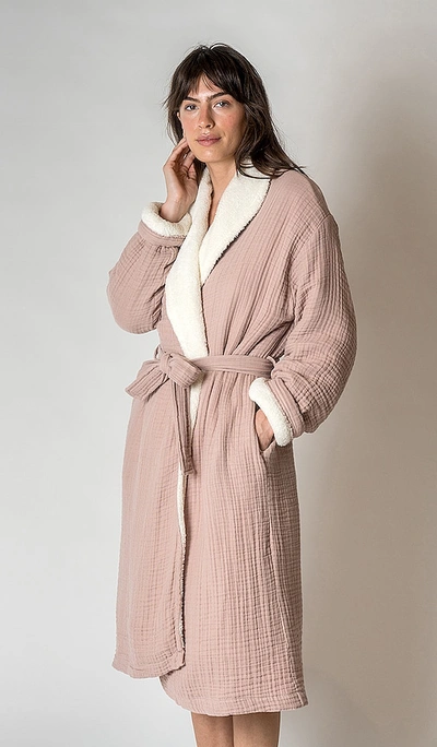Shop House No. 23 Alaia Sherpa Robe In Dusy Rose