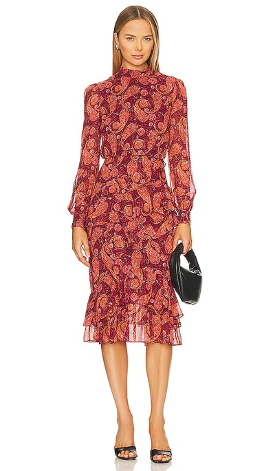 Shop Saloni Isa Ruffle Dress In Ruby Paisley