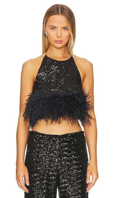 Shop Oseree Paillettes Plumage Halter Top In Black