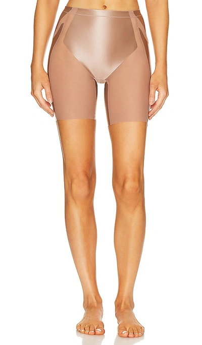 Spanx High-rise Lifting Mid-thigh Shorts In Cafe Au Lait