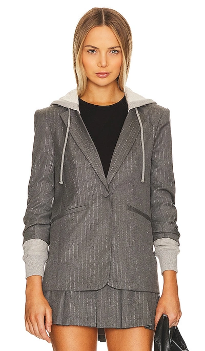 Shop Cinq À Sept Lurex Pinstripe Hooded Khloe Jacket In Charcoal & Heather Grey