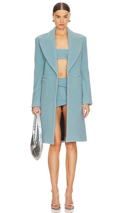 Shop Laquan Smith Oversized Double Faced Wool Coat In Cielo Blue