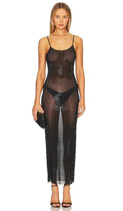 Shop Weworewhat Mesh Scoop Maxi Slip Dress In Rhinestone Black