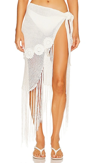 Shop Weworewhat Crochet Fringe Sarong In Off White