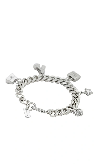 Shop Marc Jacobs Mini Icon Pave Charm Bracelet In Silver & Crystal