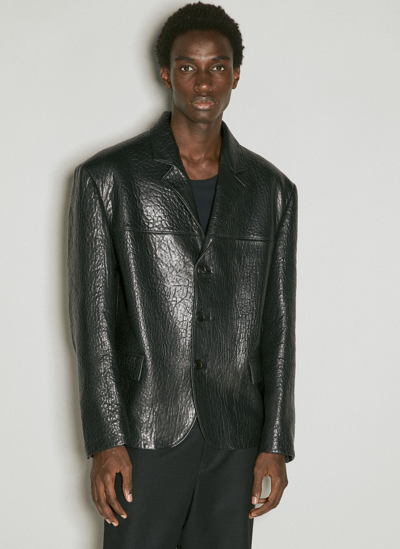 Shop Prada Pebbled Leather Blazer In Black