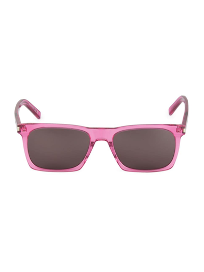 Shop Saint Laurent Men's New Wave 54mm Rectangular Acetate Sunglasses In Pink