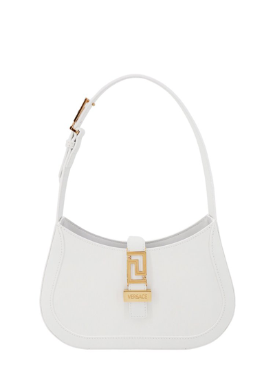 Shop Versace Greca Goddess Logo Plaque Small Shoulder Bag In White