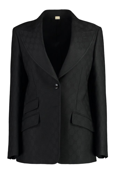 Shop Gucci Jacquard Tailored Blazer In Black