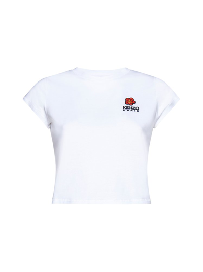 Shop Kenzo Logo Embroidered Cropped T In White