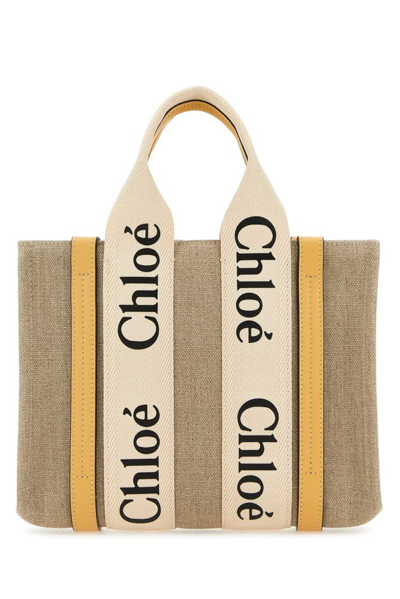 Shop Chloé Woody Logo Tape Small Tote Bag In Yellow