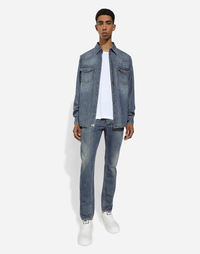 Shop Dolce & Gabbana Oversize Denim Shirt In Blue