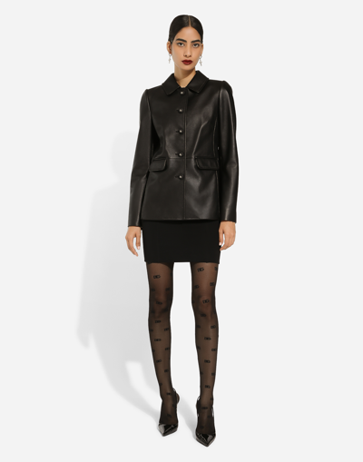 Dolce & Gabbana Button-embossed Leather Jacket In Black