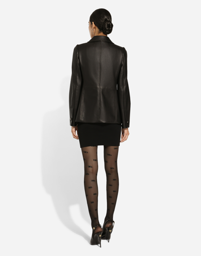 Dolce & Gabbana Button-embossed Leather Jacket In Black