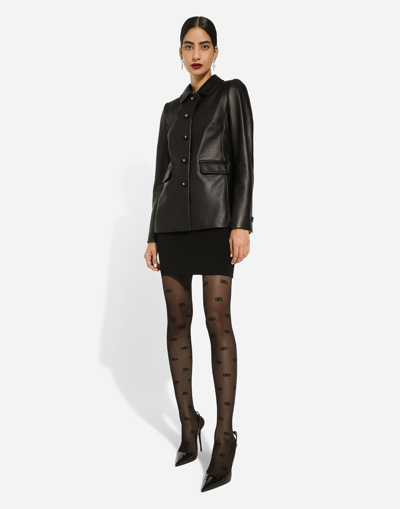 Dolce & Gabbana Button-embossed Leather Jacket In Black