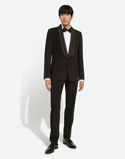 Dolce & Gabbana Single-breasted Jacket With Embroidered Shawl Collar In Black