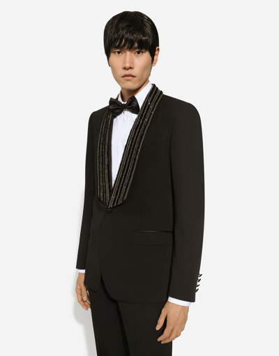 Shop Dolce & Gabbana Single-breasted Jacket With Embroidered Shawl Collar In Black