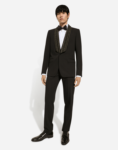 Dolce & Gabbana Single-breasted Jacket With Embroidered Shawl Collar In Black