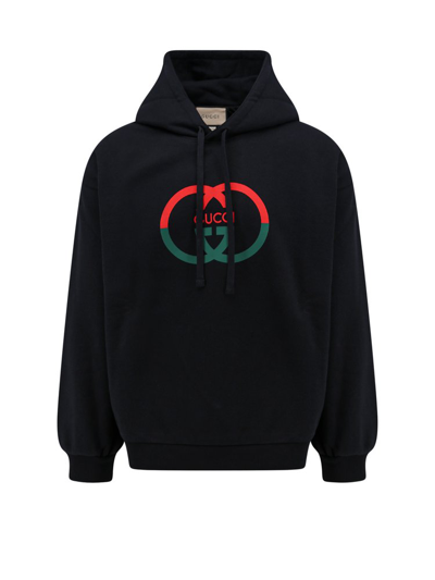 Shop Gucci Interlocking G Drawstring Hoodie In Black