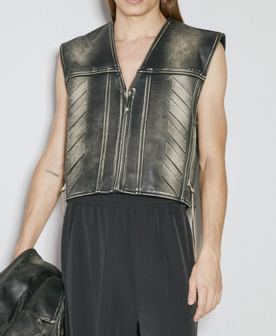Shop Eytys Harper Emboss Vintage Leather Vest In Grey