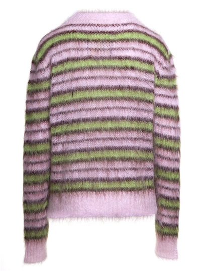 Shop Marni Pink Crewneck Striped Sweater In Brushed Mohair Woman In Multicolor