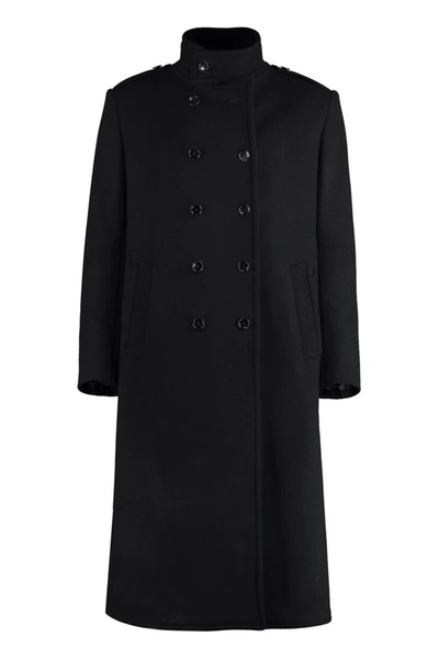 Shop Tom Ford Double-breasted Virgin Wool  Coat In Black