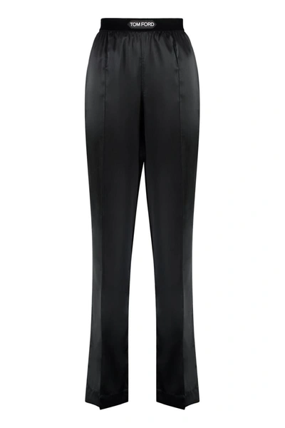 Shop Tom Ford Satin Trousers In Black