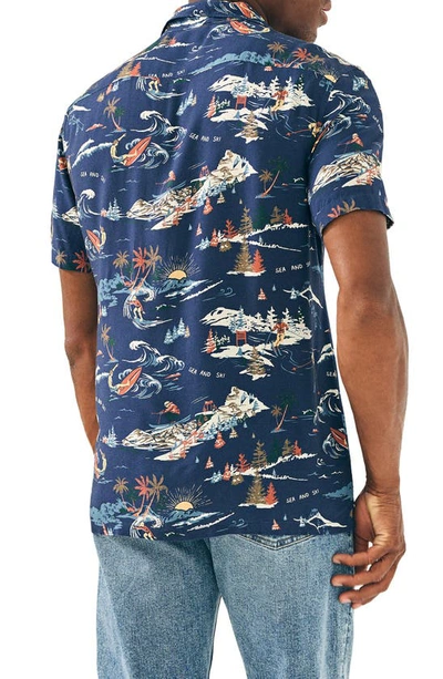 Shop Faherty Sea & Sky Print Camp Shirt In Navy Sea To Ski