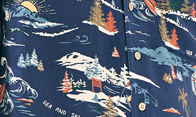 Shop Faherty Sea & Sky Print Camp Shirt In Navy Sea To Ski