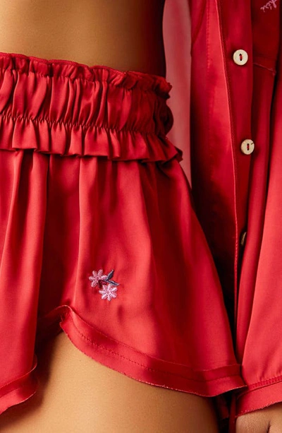 Shop Free People Like Honey Satin Pajama Shorts In Ruby Red