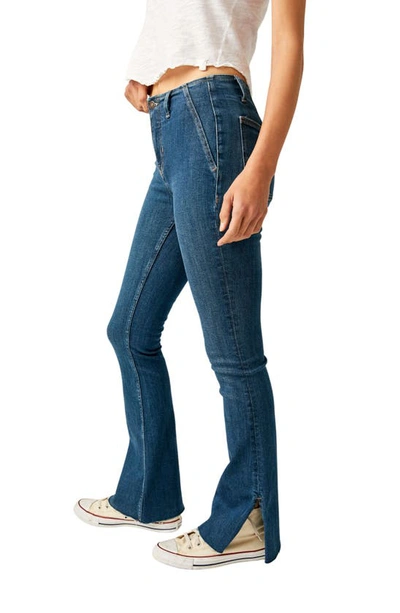 Shop Free People Level Up Side Slit Bootcut Jeans In Country Blue Wash