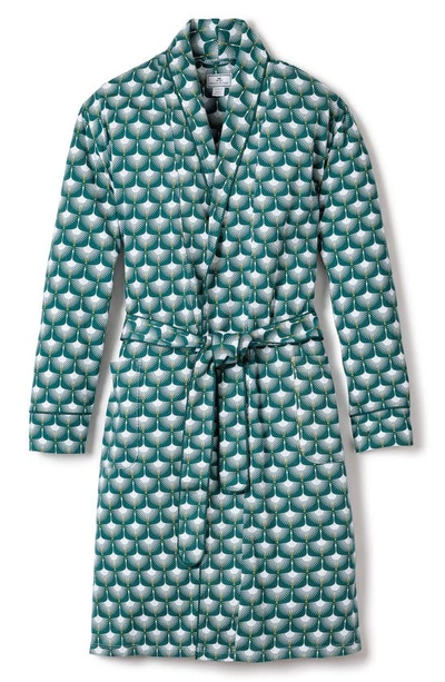 Shop Petite Plume Sonnet Of Swans Print Piped Pima Cotton Robe In Green
