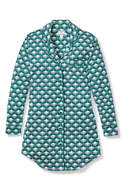 Petite Plume Sonnet Of Swans Print Piped Pima Cotton Nightshirt In Green