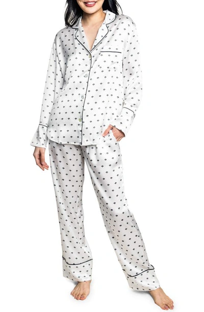 Shop Petite Plume Art Nouveau Print Piped Mulberry Silk Pajamas In White