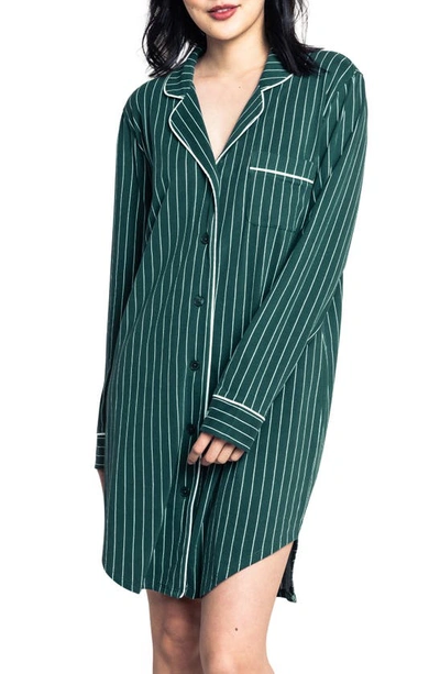 Shop Petite Plume Stripe Pima Cotton Nightshirt In Green