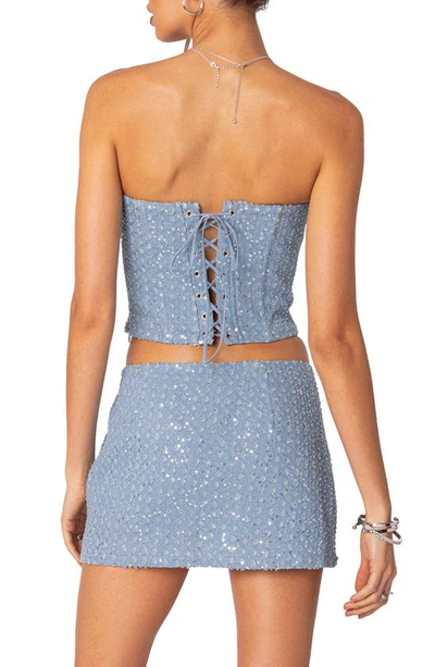 Edikted Women's Icing Embellished Denim Corset Top In Light-blue