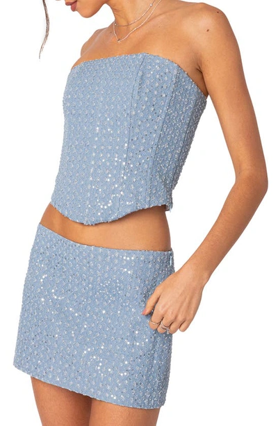 Edikted Women's Icing Embellished Denim Corset Top In Light-blue