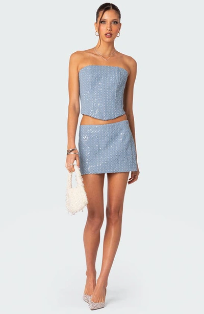 Edikted Women's Icing Embellished Denim Corset Top In Light-blue