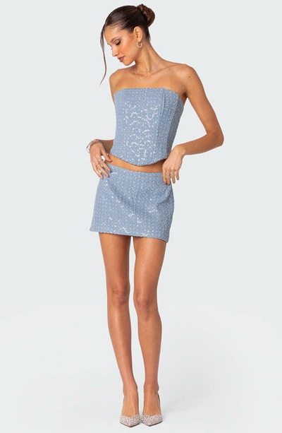 Edikted Women's Icing Embellished Denim Corset Top In Light-blue