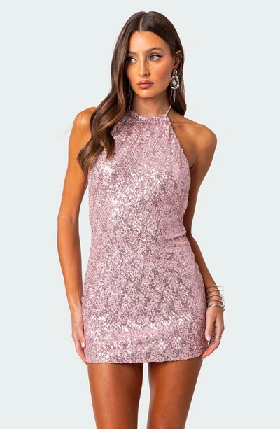 Edikted Sequin Halter Minidress In Pink