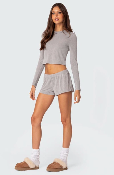Shop Edikted Homey Pointelle Shorts In Gray