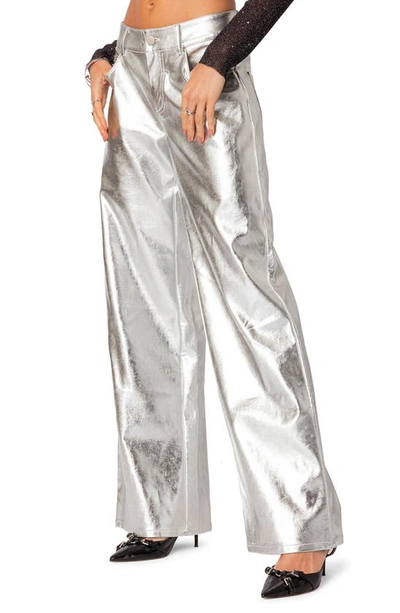 Edikted Women's Kim Metallic Faux Leather Pants In Silver