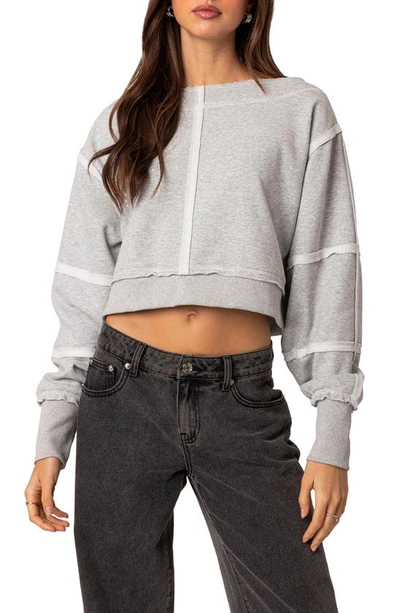 Shop Edikted Inside Out Crop Sweatshirt In Gray-melange